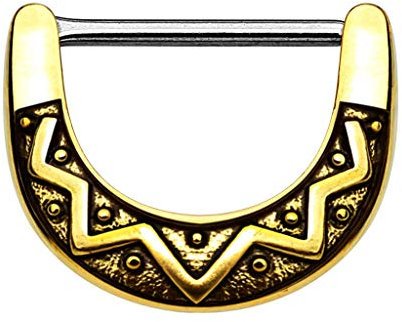 Piercingfaktor Brustpiercing Brustwarzen Intimpiercing Nippelpiercing Barbell Intim Nippel Brust Piercing Tribal Clicker Ring Schild Gold 1,6mm