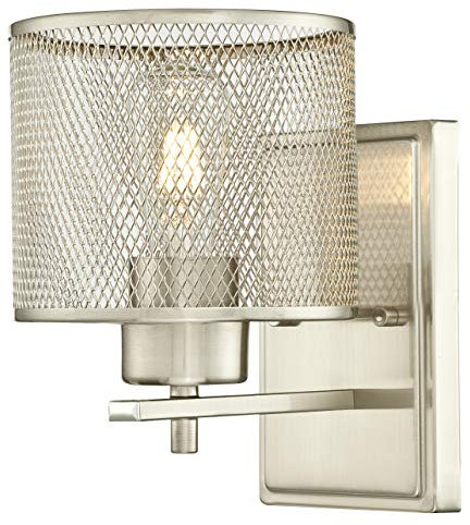 63278 Einflammige Wandleuchte Morrison von Westinghouse Lighting für Innenbereiche, Ausführung in gebürstetem Nickel mit gitterförmigem Lampenschirm, Gebürstetes Nickel