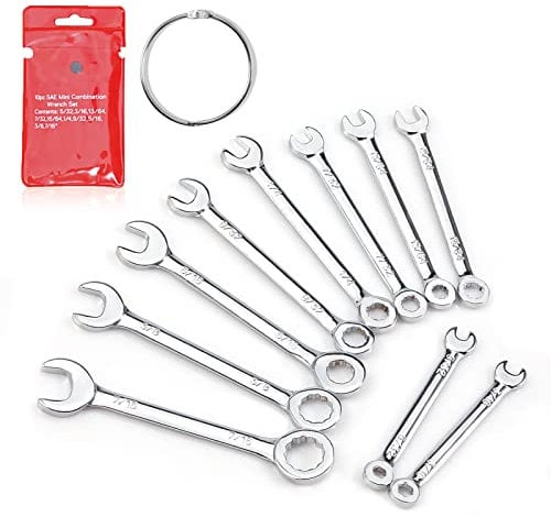 LEONTOOL Mini Wrench Set SAE 10 Pcs 5/32 to 7/16 Standard Combination Ignition Wrench Set Small Open End and Box End Spanner with Key Ring for Automotive Technicians and Industrial Users
