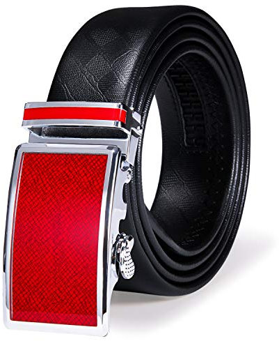 Dubulle Designer-Herren-Gürtel, Schiebe-Automatikschnalle, Ratschengürtel, Top echtes Lederband, Geschenke - Rot - Taille: 24/38'', Gürtel 43''