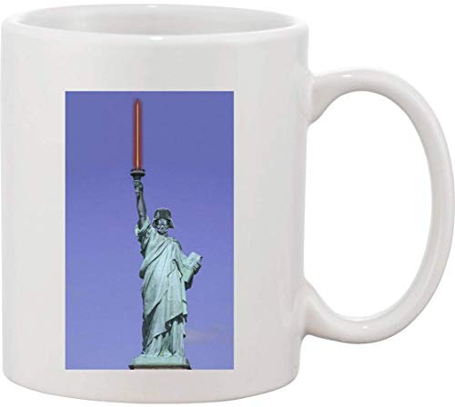 Dart Vader Holding a Lightsaber Statue of Liberty Ceramic Mug bnft