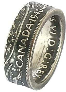Münzring Kanada 50 Cents Silber 800er Ringgröße 58 bis 72 | Original Münze 1936-1952