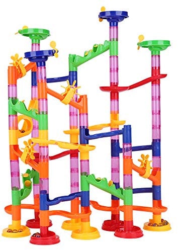 ZJchao Kugelbahn, 105 Stück Mehrfarbige Murmelbahn Marble Run Set mit 30 Glasmurmeln, Bausteine, Kugelbahn Lernspielzeug, Bausteinspielzeug, Konstruktionspielzeug für Kinder