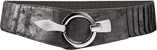 Caspar GU300 Damen elastischer breiter Stretch Taillengürtel, Farbe:dunkelsilber, Gürtelgröße:83 [für Körperumfang 90-110 cm]