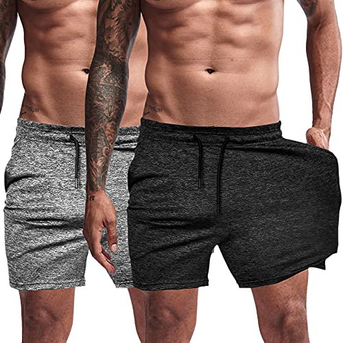 Agilelin Herren Sporthose,Training Kurze mit Tasche,Quick Dry Laufhose (Schwarz/Grau/XL)