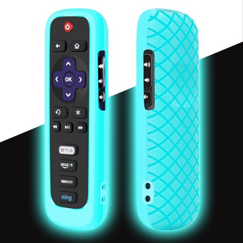 Remote Case for Roku, Battery Cover for TCL Smart TV Steaming Stick, Silicone Protective Controller Remote Cover Universal Sleeve Skin Glow in The Dark Sky Blue