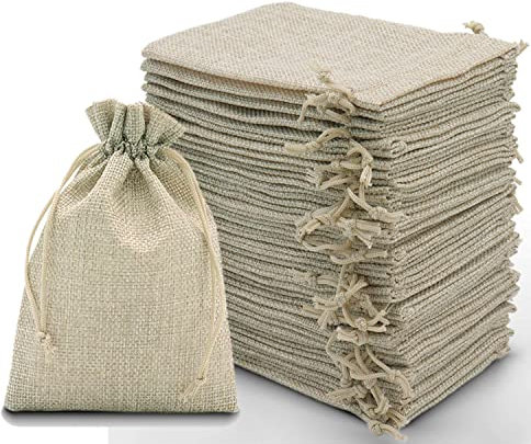 Intckwan 30 Stück 10x15 cm Jutesäckchen, Jute Beutel mit Kordelzug, Leinen-Säckchen Sackleinen Taschen, Klein Geschenksäckchen für Schmuck DIY Handwerk Hochzeit Party Weihnachte (Primärfarbe)