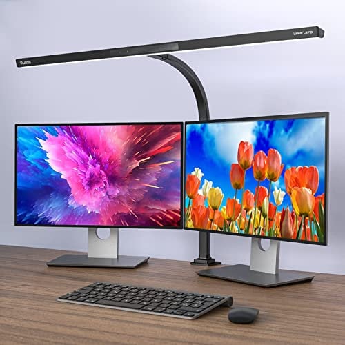 Quntis LED Desk Lamp, 31.5 Wide Dimmable Eye-Caring Light Touch Control Desk Light with Clamp, 5 Brightness & 4 Color, Gooseneck Table Lamps Suitable as Monitor/Architect/Task/Office/Reading lamp