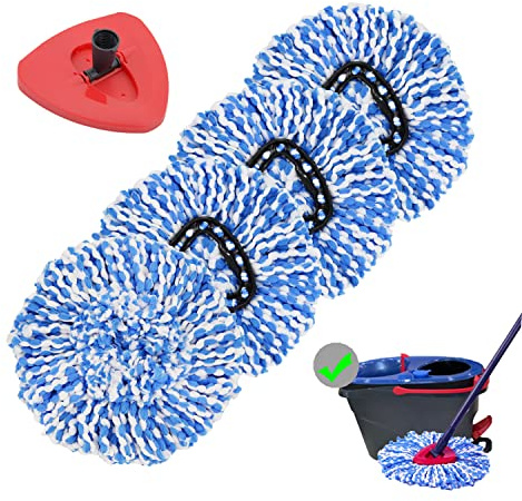 4 Pack Spin Mop Replacement Heads Microfiber Mop Refills Compatible with 2 Tank System Replace Head Safe for Cleaning All Hard-surfaced Floors Includes 1 Extra Mop Replacement Base