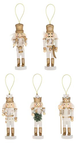 Perfeclan 5er Pack Weihnachtsbaumschmuck Zum Aufhängen Aus Holz, Nussknacker, Puppe, Weihnachtsschmuck, Festliches, Weißes Gold