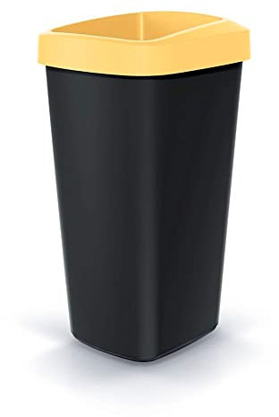 Cubo de reciclaje 25L KEDEN en plástico con práctica tapa abierta color amarillo.