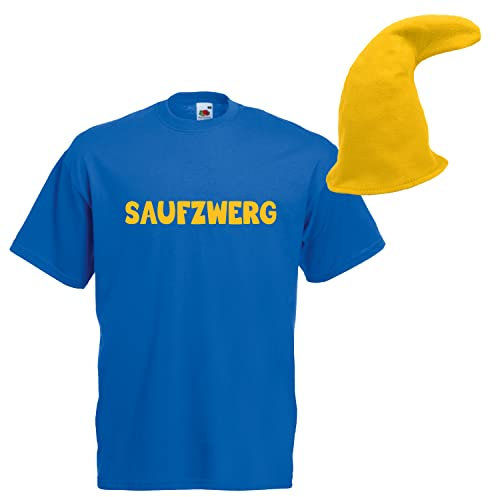 Alsino Saufzwerg Kostüm Set T-Shirt Mütze JGA Party Bier Sauf Verkleidung - Rundhals, 100% Baumwolle - Das trinkfeste Kostüm, blau, 3XL