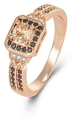 ZDIFDIC Women's Rose Gold Chocolate White and Brown Cubic Zirconia Statement Rings Black Wedding Rings for Women Chocolate Diamond Champagne Ring Ladies Cocktail Mothers Day Gift, 10#, Rose Gold
