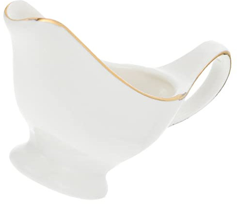 UPKOCH Sauciere Keramik Weißes Porzellan Soßenausgießer Soßenschüssel Servierplatte Mit Tropffreiem Lippenausguss Für Saucen Salatdressings Brühe Milch Kaffee