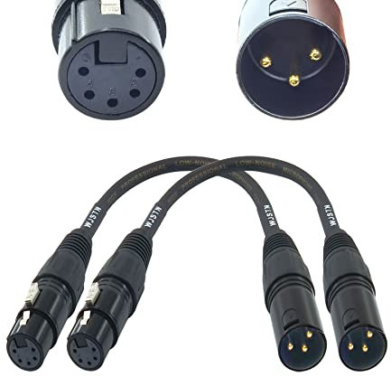 WJSTN 3 Pin XLR Male to 5 Pin XLR Female DMX Adapter Cable for Microphone DMX DMX512 Stage Lighting Turnaround, 8 inch 2 Pack