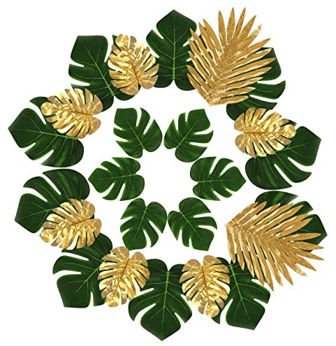 Feuilles de Palmier artificielles, Feuilles Tropicales Artificielles, 24Pcs Artificielles Feuilles de Monstera, Feuilles de Palmier Tropicales Décorations Monstera pour Hawaii Décorations de Fête