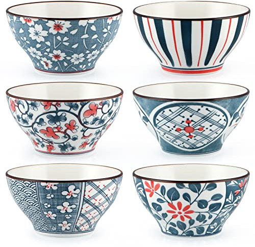 Skelang 6 Pcs Ceramic Bowl, 350ML / 12 Ounces Porcelain Bowl, Japanese Style Bowl Set for Rice, Cereal, Dessert, Soup, Snack, Microwave and Dishwasher Safe