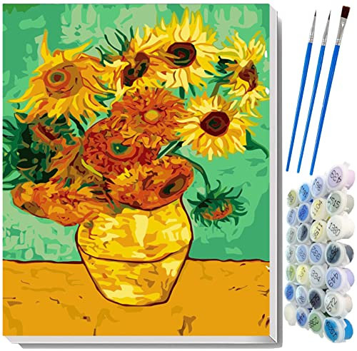 liziciti Kit de peinture par numéro - Série de chef-d'œuvre de Vincent Van Gogh - Pour adultes et enfants débutants - 40 x 50 cm - Sans cadre (tournesols)
