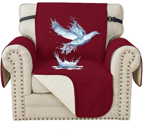 YSTELLAA 100% Wasserdicht Sesselhusse 1 Sitzer, Couch Bezug Rutschfes, Waschbar Couchüberzug, Sofabezug Mit Armlehnen, Universal Sofa Covers Für Katze Hund, Mit Gummiband, Burgunderrot