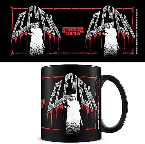 Pyramid International Tazza da caffè in ceramica con scritta Stranger Things (Eleven Horror), 500 ml, per donne e uomini, prodotto ufficiale, nero