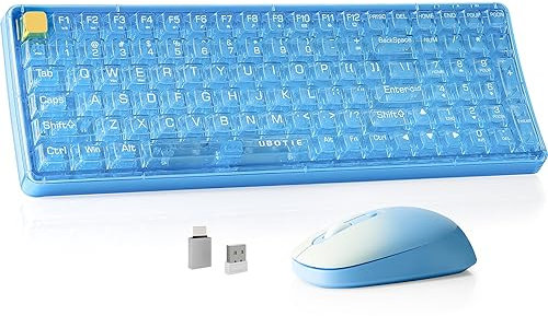 Wireless Transparent Keyboard and Mouse Combo, UBOTIE Blue 100keys 2.4GHz USB Receiver Keyboard Mouse Set with Adjustable DPI Optical Mouse for PC Laptop