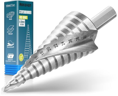Rekovan Fresa Conica, 4-32mm, Alta Qualità HSS 6542 per metallo, acciaio, legno, ferro, plastica, Punte Coniche 15 livelli, Frese Coniche con gambo da 10 mm, Adatto a tutti i dispositivi
