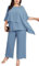 Hanna Nikole Hosenanzug Damen Große Größen Chiffon Shirt Irregular Collar Batwing Sleeves Chiffon Shirt 2 Piece Set Occasion Trousers Chiffon Shirt Grau Blau 50
