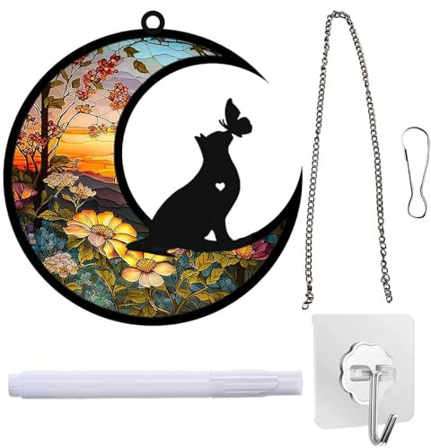 4 Packung Katzen-Memorial-traumfänger Weihnachten Fenster Deko Hängen Hängedeko Outdoor Sonnenfänger Geeignet für Wand Wohnzimmer Glastüren und Katze Verlorene Dekoration (Katze)