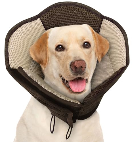 AOFITEE Halskrause Hund Weich Verstellbarer Hundekragen Leckschutz Nach OP | Atmungsaktiver Hundehalsband Schutzkragen für Kleine Hunde Elisabethanischer Vorbeugung von Biss- und Leckwunden, Braun L
