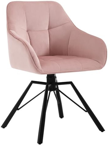 WOLTU Chaise Pivotante à 360°, Chaise Salle à Manger Scandinave, en Velours, Assise Rembourrée, Pieds en Métal, Rose, BH365rs-1