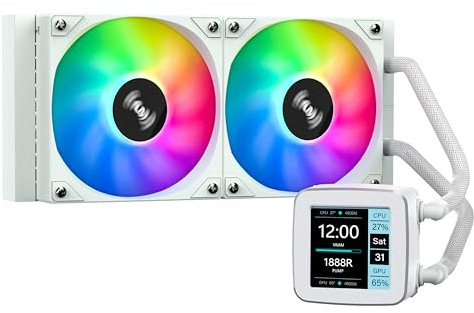 SAMA LD 240mm AIO Liquid CPU Cooler, 2,8 pollici Display LCD personalizzato, 3 × 120mm ARGB PWM Fans, Intel LGA 1700/1200/115X/1366/775 & AMD AM5/AM4 Compatibile - Bianco