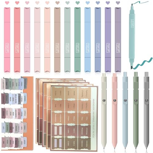12 Textmarker Pastell 5 Gelstifte Kugelschreiber und 75 Laminierte Bibel-Tabs,Bible Journaling Zubehör Set für Back to School Aesthetic Bible Marker,Christliche Geschenke Bibel Katholisch.