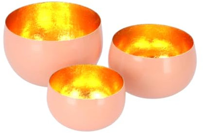 Marrakesch 3er Set Teelichthalter aus Metall 13,5 cm groß Pfirsich | 3 x Windlicht als Frühling Wohnzimmer Tisch Deko | Exquisite Bunte Windlichter für Teelichter als Osterdeko Dekoartikel
