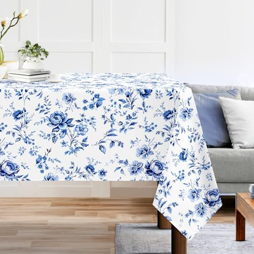 Arquiel Tischdecke Aquarell Blau Blumen, Tischdecken Abwaschbar Rechteckige Tischtuch Rosen Florale Tischdeck Für Garten, Küche Essen Parteien Sommer (140 X 180 cm)