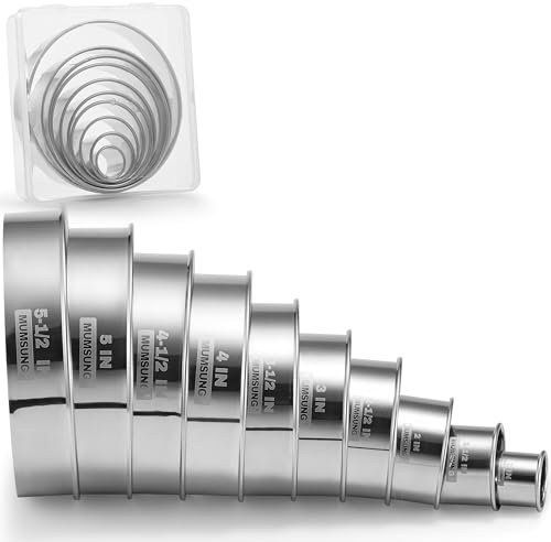 MUMSUNG Juego de 10 cortadores redondos para galletas, círculo graduado para repostería, moldes de anillo de acero inoxidable 304