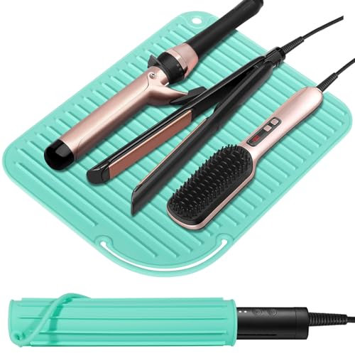 Quccefods Hitzebeständige Matte Großes Silikon Heißes Haar Werkzeuge Halter für Lockenstäbe Glätteisen Haarglätter Matte Tragbare Eitelkeit Pad Zubehör/Organizer