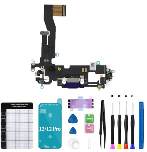 for iPhone 12 Charging Port Replacement for iPhone 12 Pro USB Data Dock Connector Antanna Microphone with Repair Tool Kit for A2172 A2402 A2403 A2404 (Blue)