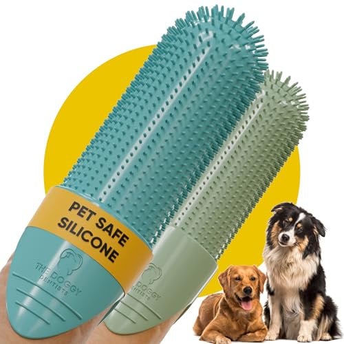 THE DOGGY DENTISTS Dog & Cat Finger Toothbrush Pack (2) – 360° Silicone Pet Toothbrush with Protective Case – Perfect for Puppies, Tartar Removal, Bad Breath & Daily Pet Teeth Cleaning
