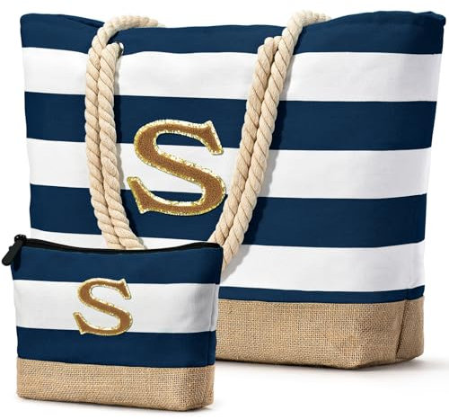 oscaurt Strandtasche Badetasche XXL Shopper Tasche Damen Umhängetasche Wasserdicht Beach Tote Bag mit Reißverschluss Faltbare Reisetasche Travel Bag Sporttasche (S-Dunkel Blau)