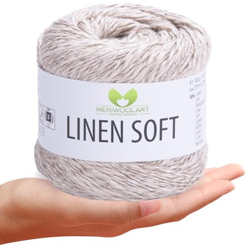 MeriWoolArt® Linen Soft Garn – Premium Naturgarn zum Stricken & Häkeln, 100g Leinengarn Baumwolle Viskose Mischung, atmungsaktiv, weich & umweltfreundlich, ideal für Kleidung, Tücher, DIY 7304