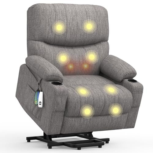 BareTay Recliner Armchair Electric Recliner Chair with Massage & Heat, Extended Footrest,Reclining Chair Lounge Sofa with Extra Pillow, Type C+USB Dual Drink Holders, 4 Side Pockets Padded Recliners