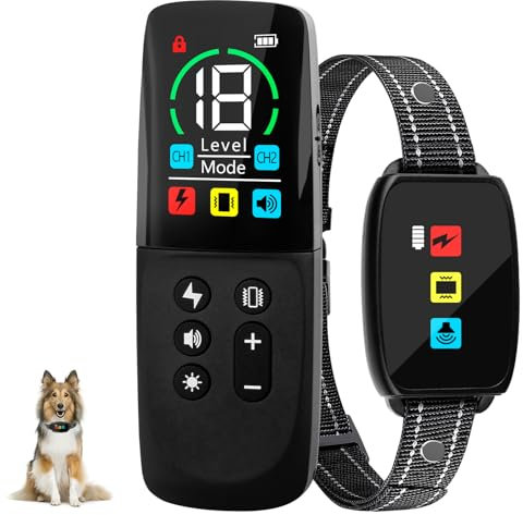 Collier de Dressage pour Chien - Collier Anti Aboiement Chiens avec Télécommande Couleur LCD, Collier électrique Rechargeable 3 Modes, étanche IP67 pour Chiens Conformes à La Nouvelle Loi 2024