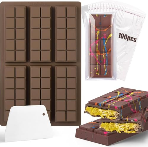 PacuM Dubaï Moule à chocolat en silicone anti-adhésif avec 100 sachets et 1 grattoir