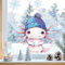 Sunnywall Fensterbilder Winter für Kinder Tiermotive in Winterszene als statisch haftende Fenstersticker, WIEDERVERWENDBAR (Axolotl (blaue Mütze), A2 Bogen)