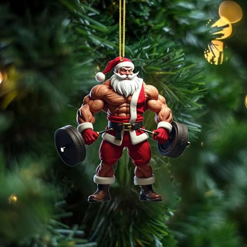 Weihnachtsbaum Zwei Weihnachtsanhänger Dekoration Doppeldruck Fitness Muskel Weihnachtsmann Acryl Anhänger Dekoration Weihnachtsdekoration Baumschmuck (F, 8cm)