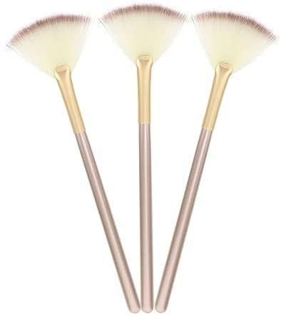 IWOWHERO 3pcs Essential Makeup Kit Brush Fan Highlight Blush Precision Setting Manmade Fiber Smooth Handle