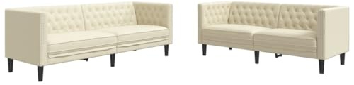 vidaXL 2-TLG. Chesterfield-Sofa-Set Creme Kunstleder