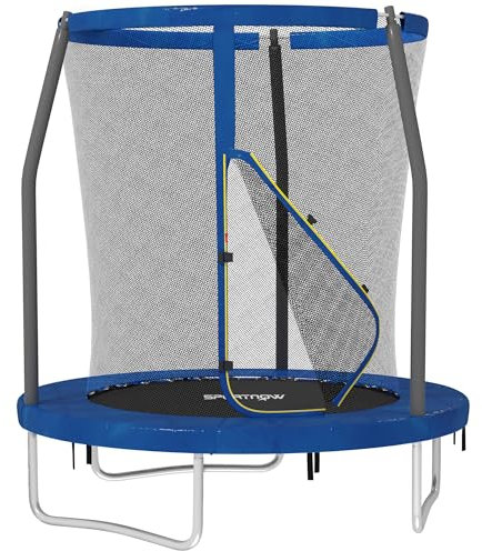 SPORTNOW 6ft Trampoline with Safety Enclosure Net, Steel Frame Outdoor Trampoline, Jumping Mat with Edge Safety Cover for Fitness, Blue