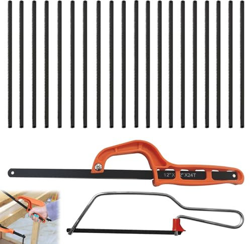 2 Pcs Junior Hacksaw, Professional Small Hacksaw, Professional Handheld Hacksaws with Adjustable Frame, Adjustable Angle Junior Hacksaws with 24 Exchangeable Blades for Cutting Plastic
