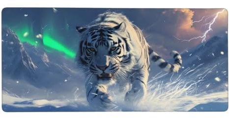 Mousepad XXL 1000x500x3mm Weiß Gaming Mauspad Weißer Tiger Desk Mat, rutschfest und Wasserdicht Nahtlose Kanten Mouse Pad, Schreibtischunterlage Laptop Gaming Zuhause Deko Geschenke für Männer t-8775